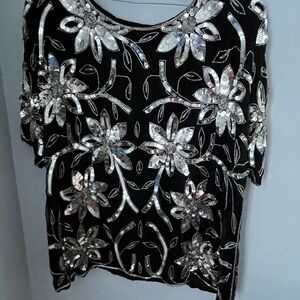 Jean for Joseph le bon black Sequin Embellished Rounded Neck Short Sleeve Blouse